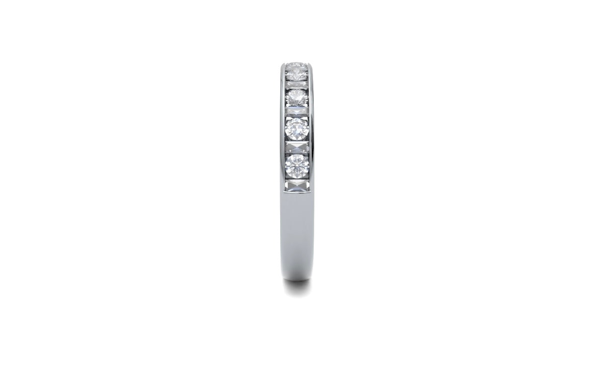 3.3mm, Round and Baguette Cut Channel Set Diamond Wedding Ring