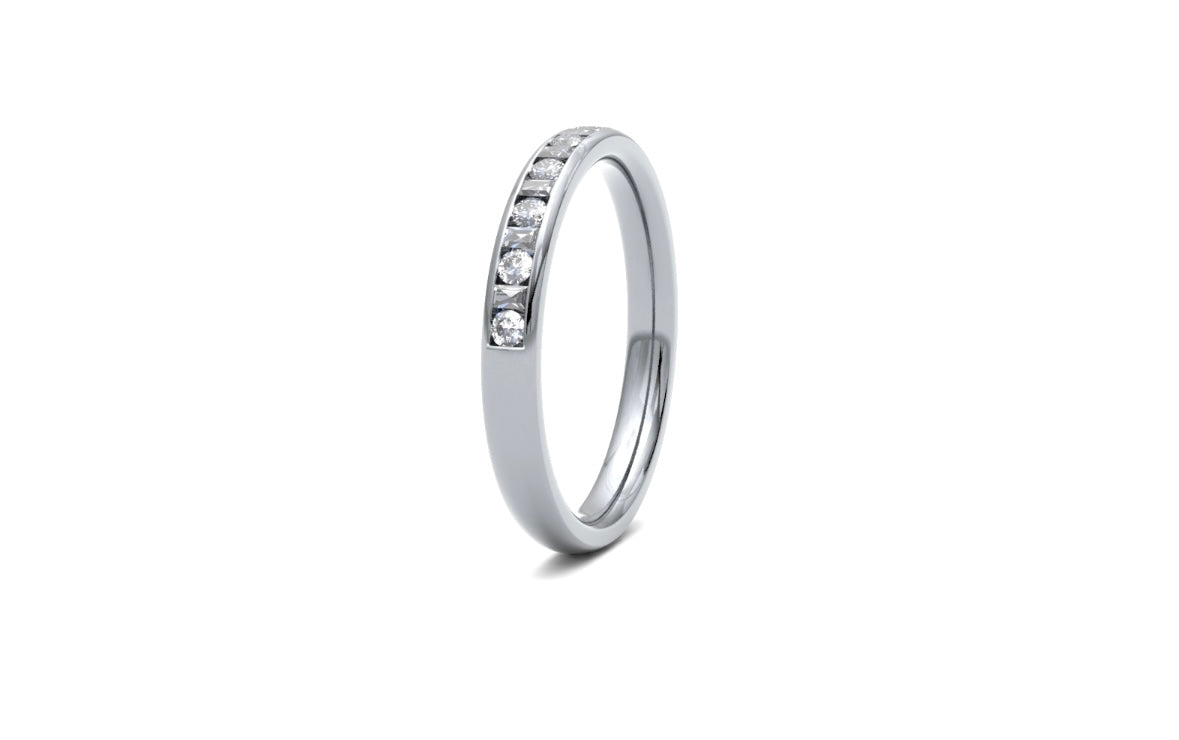 2.9mm, Round and Baguette Cut Channel Set Diamond Wedding Ring