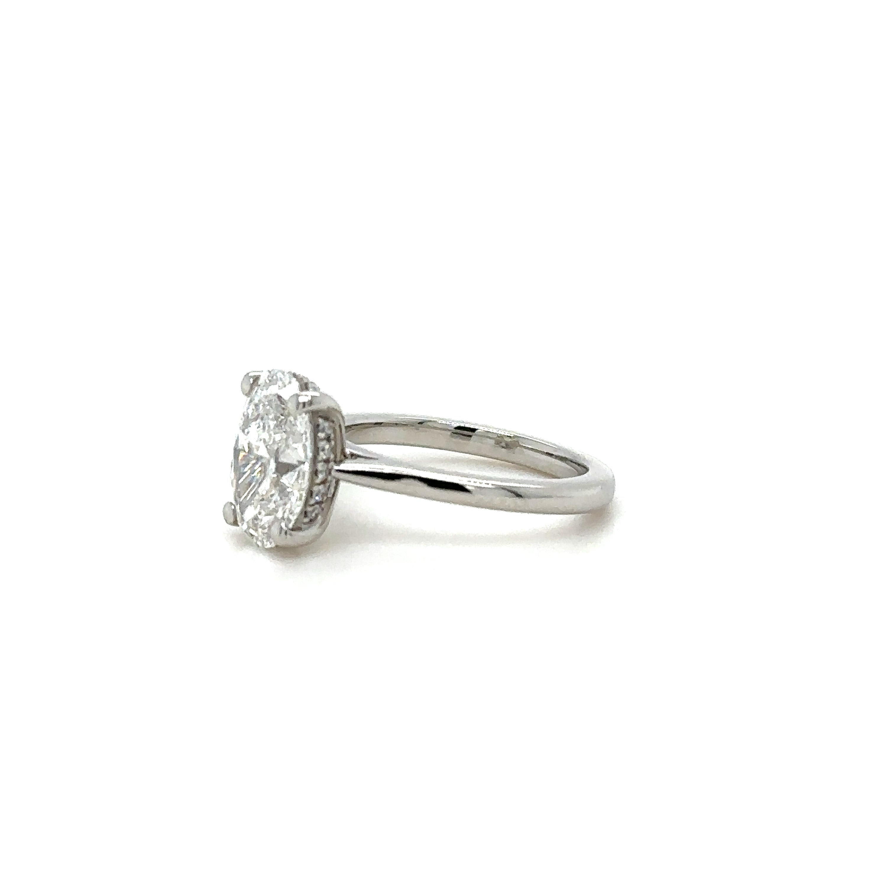 UnderHalo Tapered Solitaire with Gallery Diamond Ring