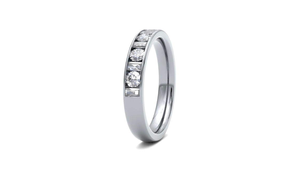 3.7mm, Round and Baguette Cut Channel Set Diamond Wedding Ring