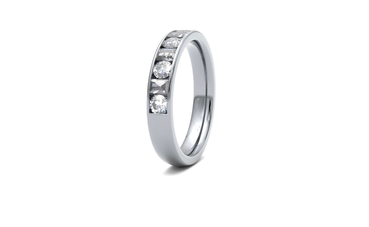 3.9mm, Round and Baguette Cut Channel Set Diamond Wedding Ring