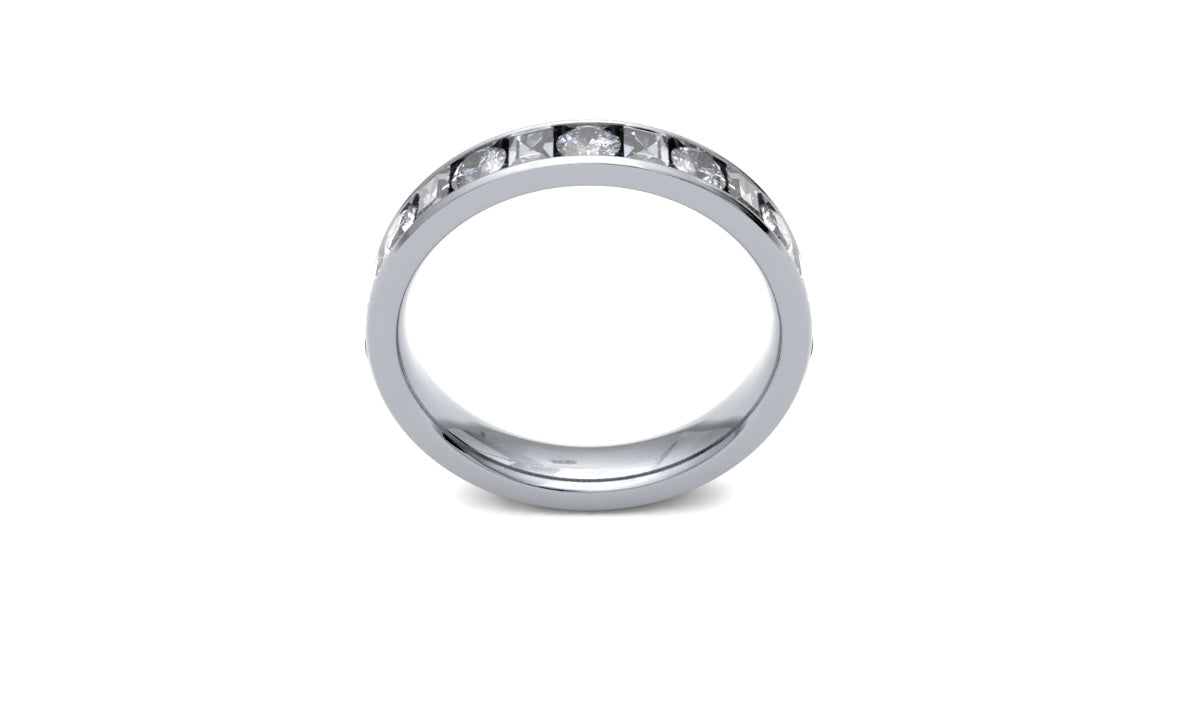 3.9mm, Round and Baguette Cut Channel Set Diamond Wedding Ring