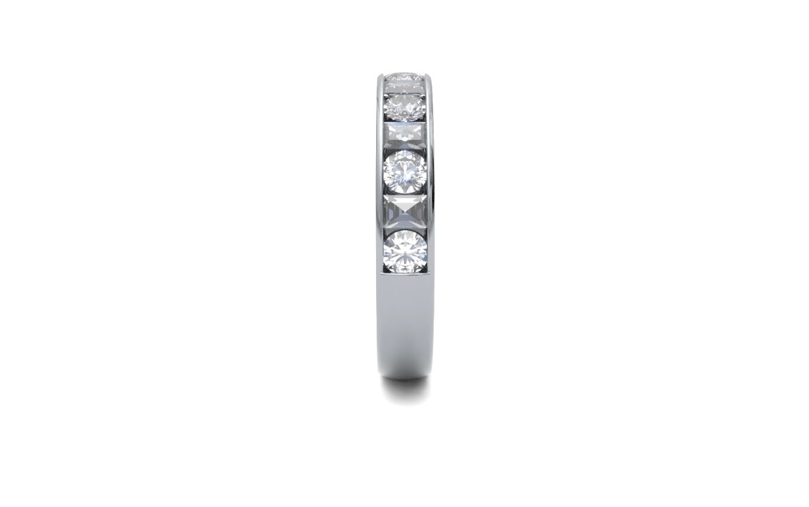 3.9mm, Round and Baguette Cut Channel Set Diamond Wedding Ring