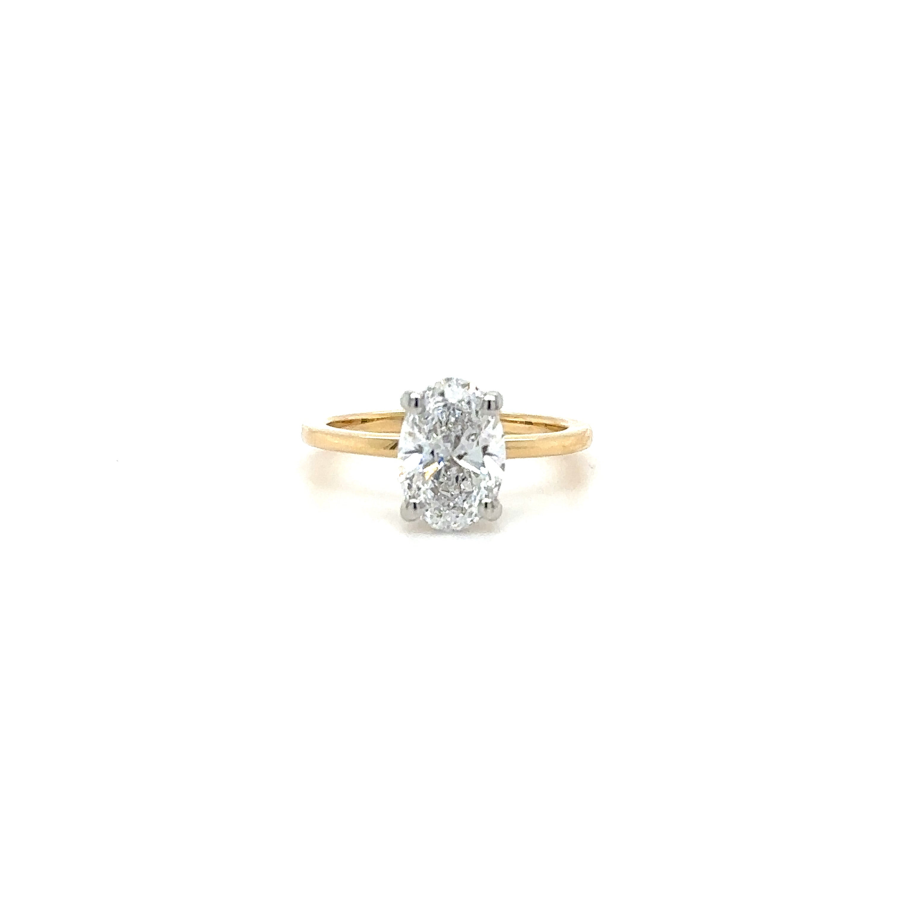 1.6mm Lowest Solitaire Diamond Engagement Ring, Oval cut. Front View. Cairn Diamonds