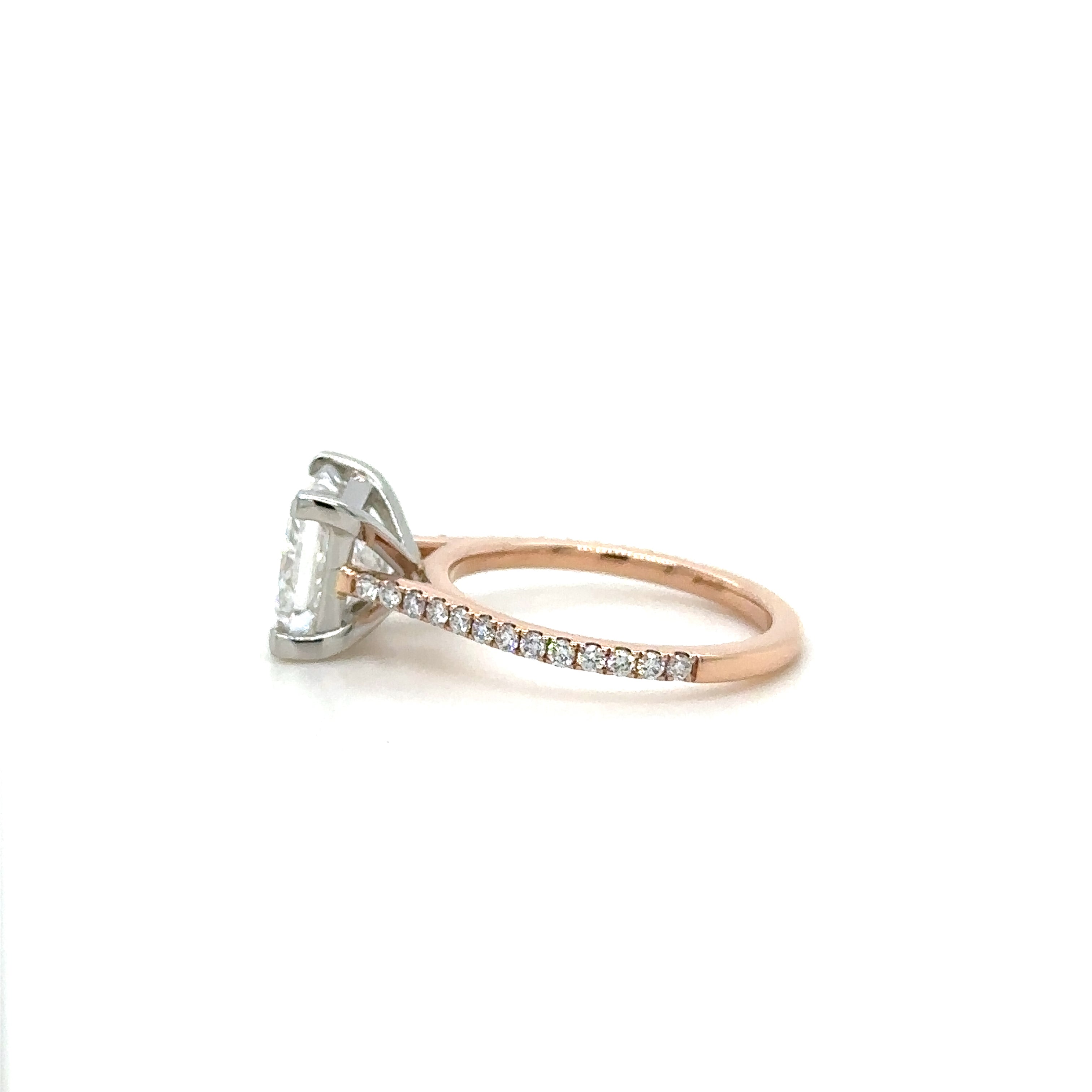 1.6mm Pave Diamond Engagement Ring set with a princess cut. Side View by Cairn Diamonds