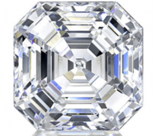 Picture of an Asscher Cut Diamond. Asscher Cut Diamond Sizing Chart 