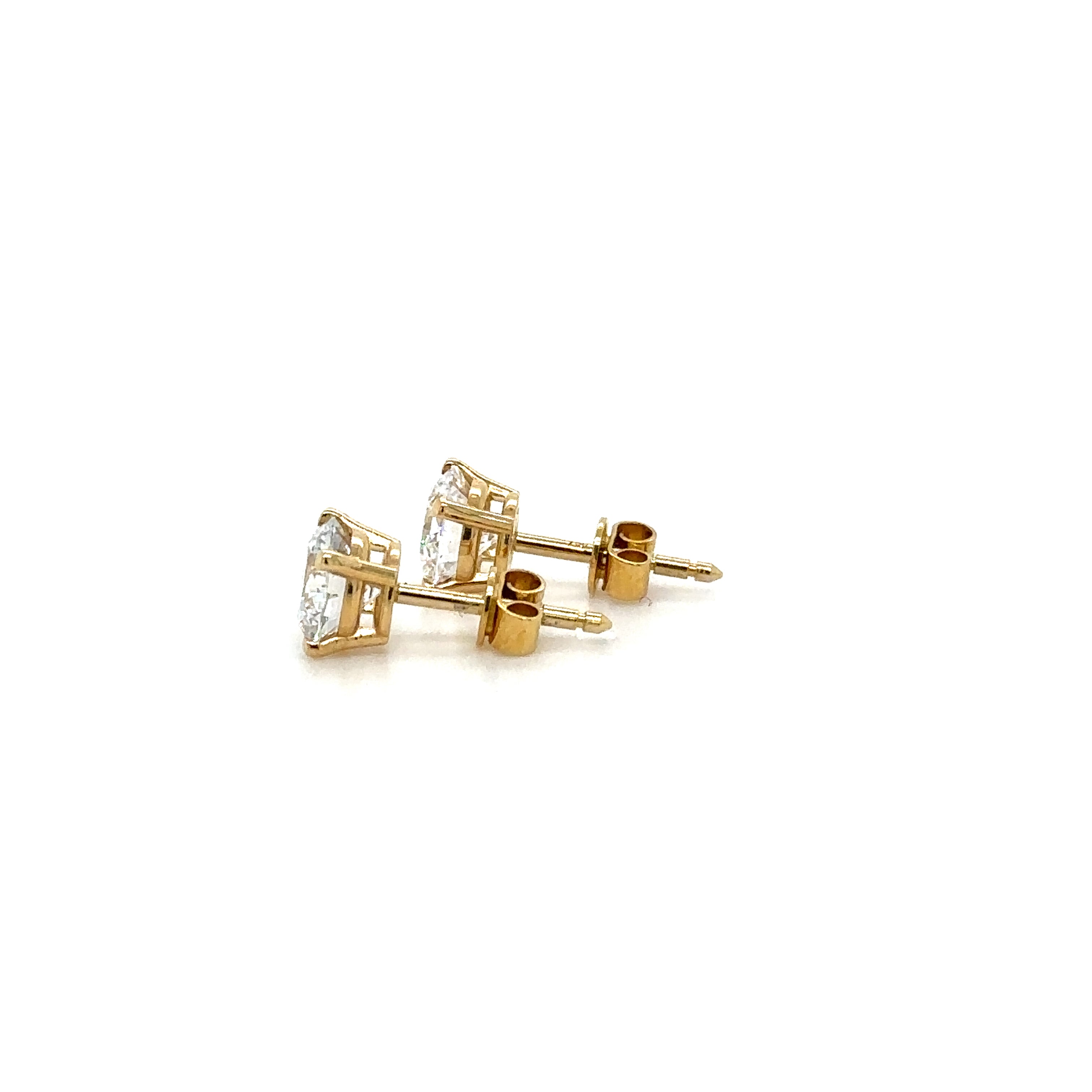 Labgrown Diamond Stud Earrings 2ct Total in Gold. Side View.