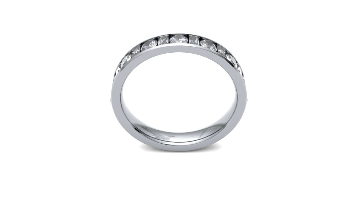 3.7mm, Round and Baguette Cut Channel Set Diamond Wedding Ring