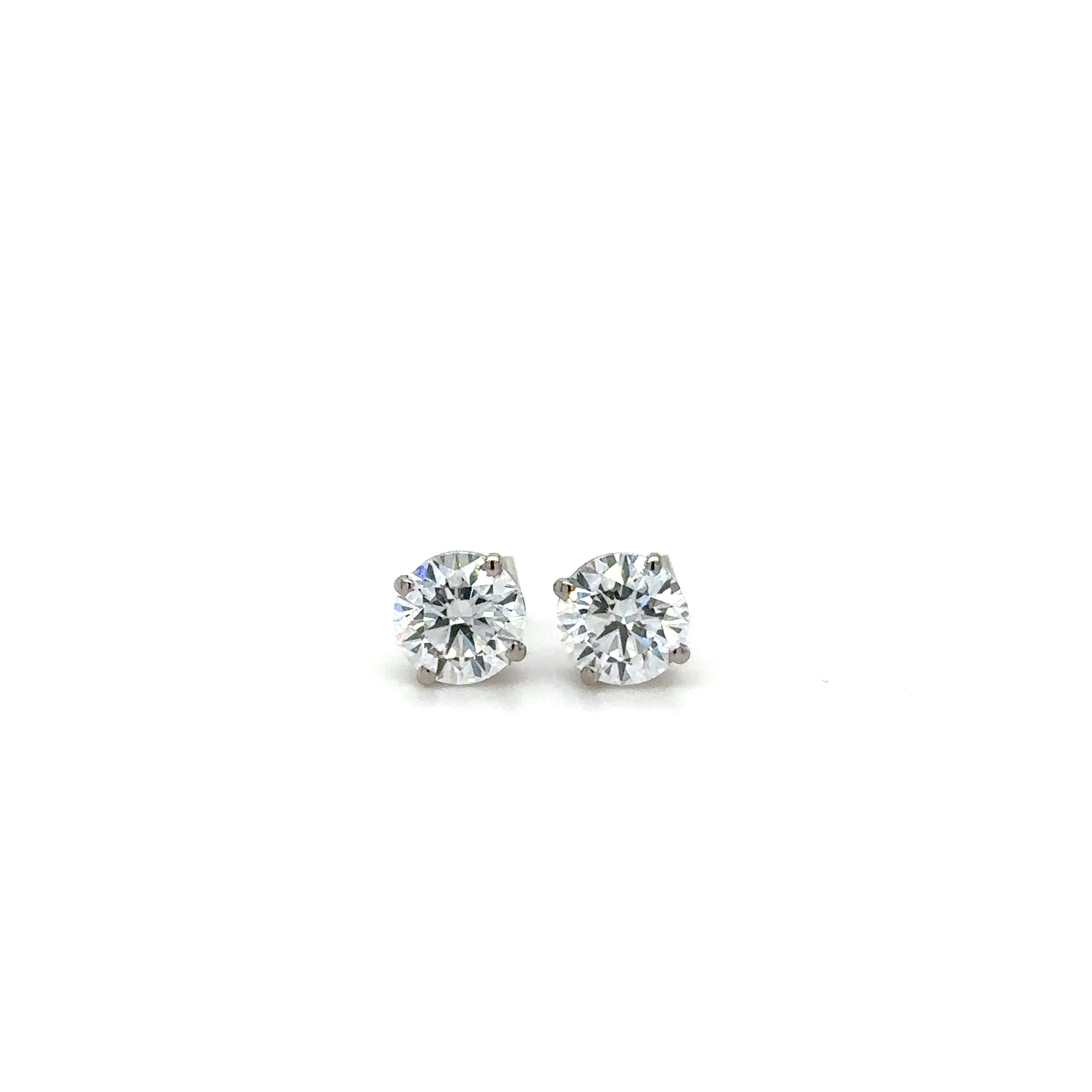 Labgrown Diamond Stud Earrings 2ct Total in White Gold. Front View.