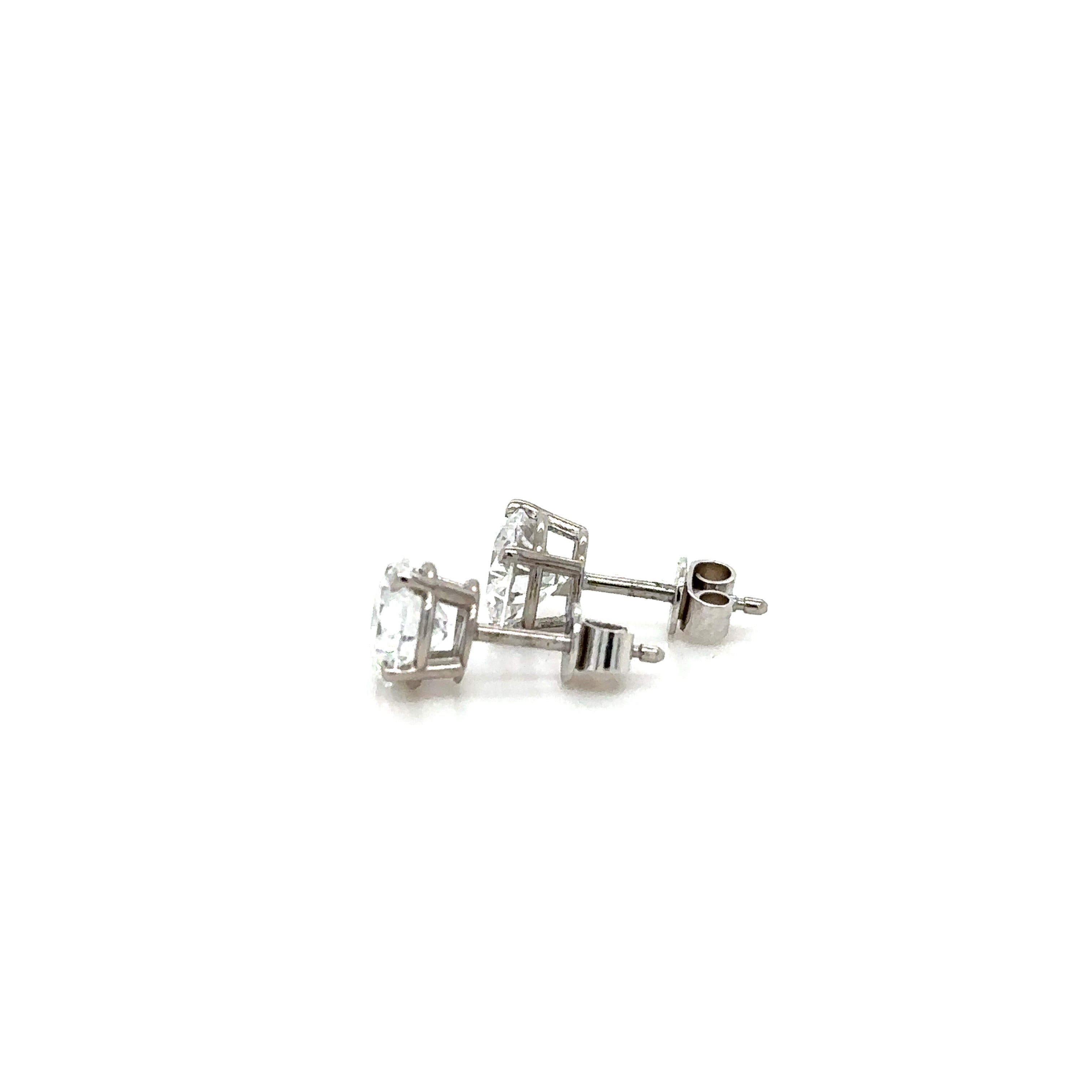 Labgrown Diamond Stud Earrings 2ct Total in White Gold. Side View.