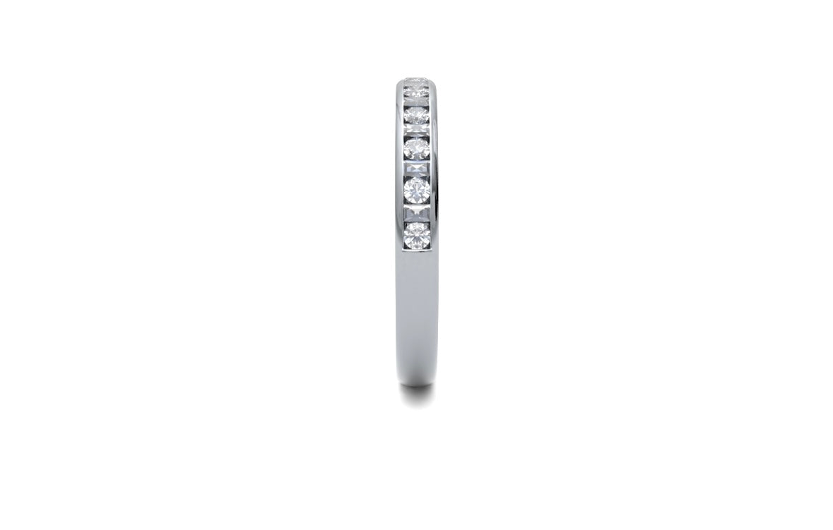 2.9mm, Round and Baguette Cut Channel Set Diamond Wedding Ring