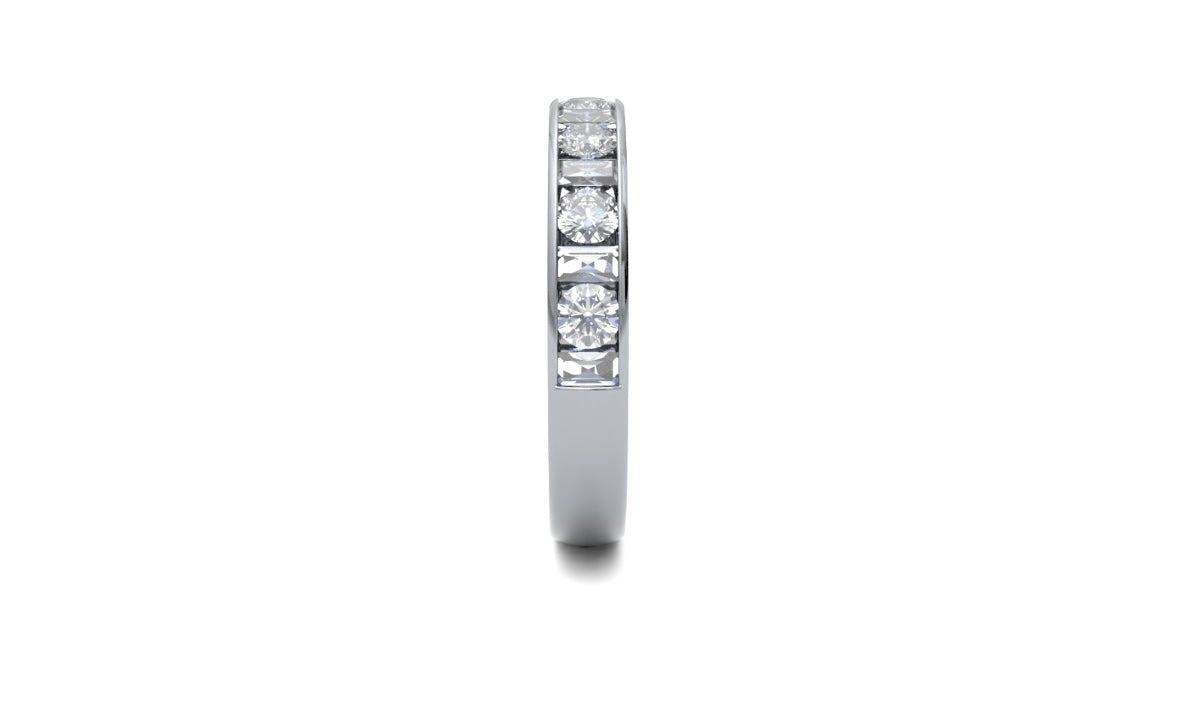 3.7mm, Round and Baguette Cut Channel Set Diamond Wedding Ring