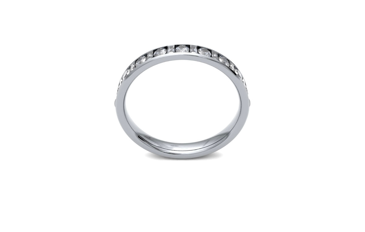 3.3mm, Round and Baguette Cut Channel Set Diamond Wedding Ring